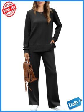 Women's 2 Piece Lounge Set Sweatshirt Wide Leg Pants Tracksuit Casual Travel